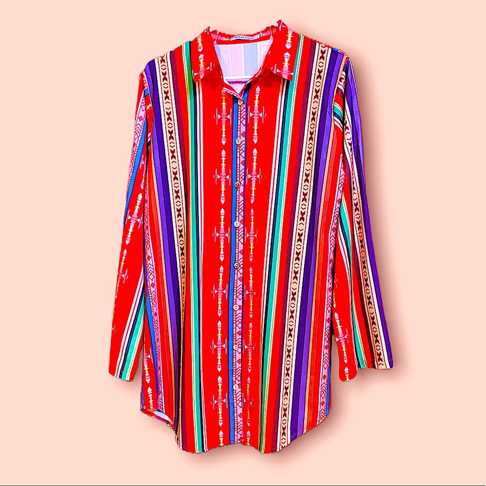 Vintage MissLook Size 3XL Mexican Serape Print Button-Up Shirt